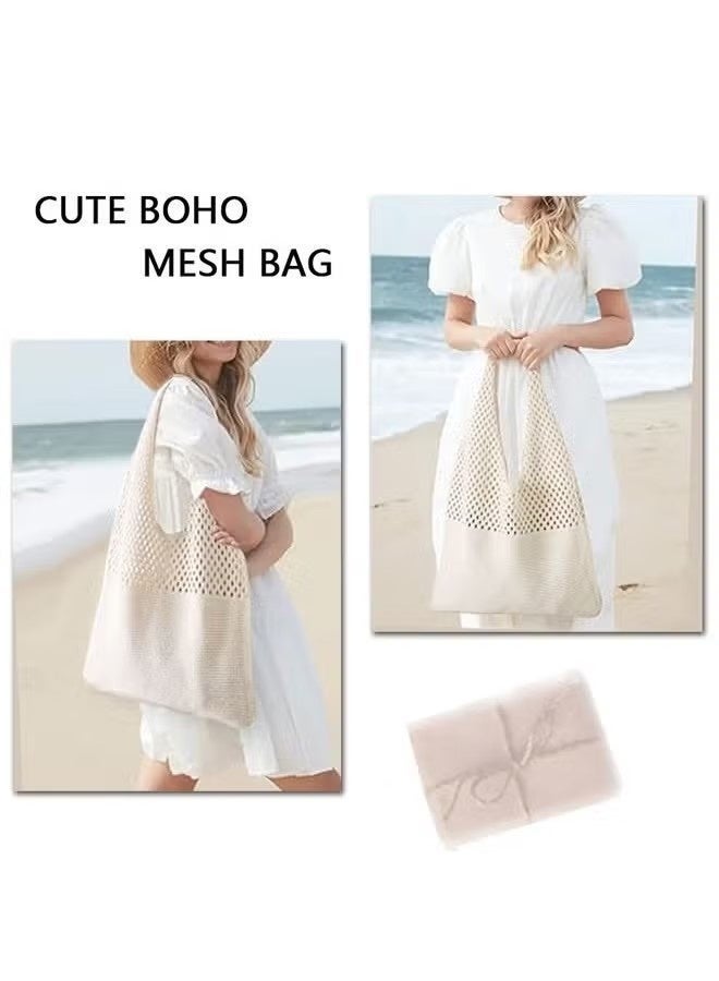 حقيبة كروشيه للسيدات، حقيبة شاطئ شبكية كروشيه لعطلة الصيف، حقيبة بوهيمية أنيقة محبوكة للسيدات، حقيبة شاطئ بمقبض علوي - Image 4